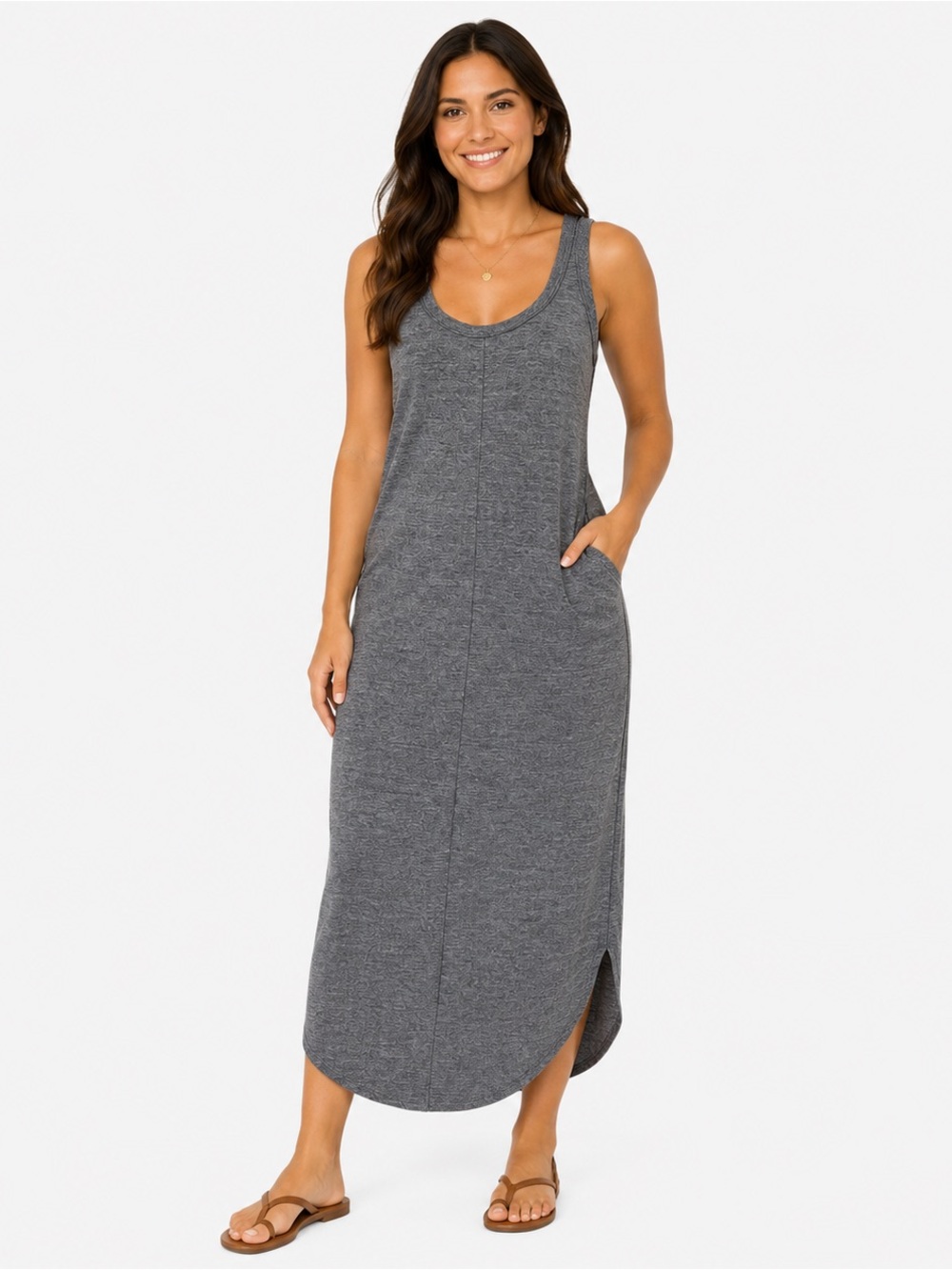 Marine Layer Jersey Scoopneck Tank Maxi Dress Womens XS Gray Summer Cotton Blend